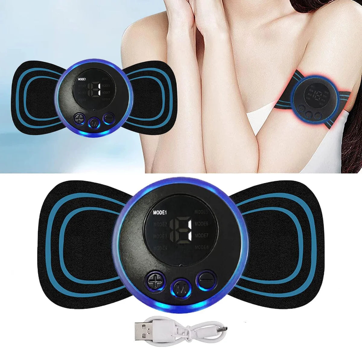 8-Mode Electronic Butterfly Pulse Massager – Mini EMS Muscle Stimulator for Neck, Shoulder & Body